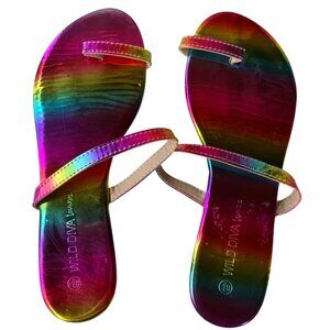 Wild Diva Lounge Multicolored Stripe Flat Heeled Sandals Women's Size 8.5